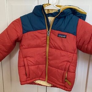 Patagonia Kids Hooded Puffer Jacket in Red, Teal & Yellow